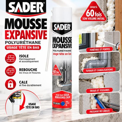 Mousse Expansive Polyurethane Isolation Rebouchage Calage Usage Tete En Bas 500ml