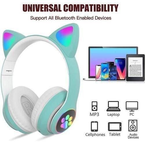Écouteurs sans fil avec micro RGB LED casque Gamer bluetooth de chat mignonnes