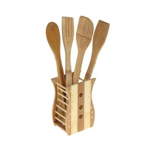 Set 4 Cuillères/Spatules en Bois bambou + Support // Set de cuisine