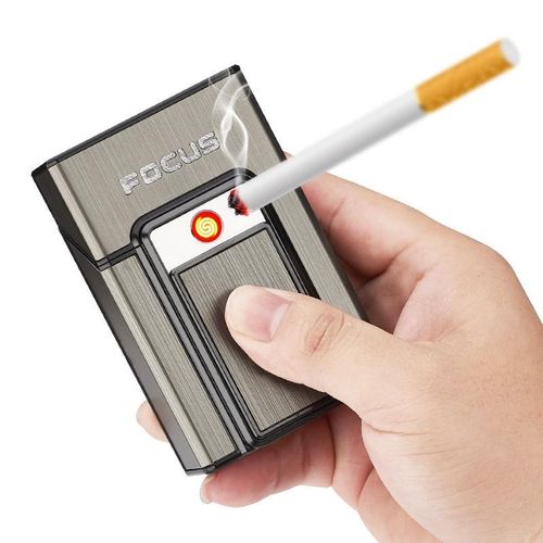 Creative Cigarette Case USB Rechargeable Lighter Metal Windproof Cigarete Lighter 20 Cigarete Case Portable Storage Container