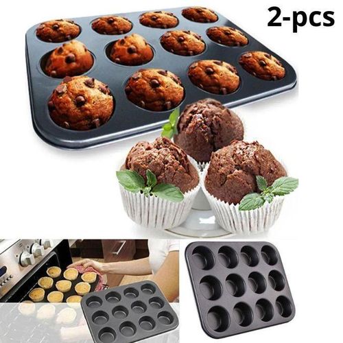 pack 2 Plaque de 12 moule cupcakes en métal anti adhésif