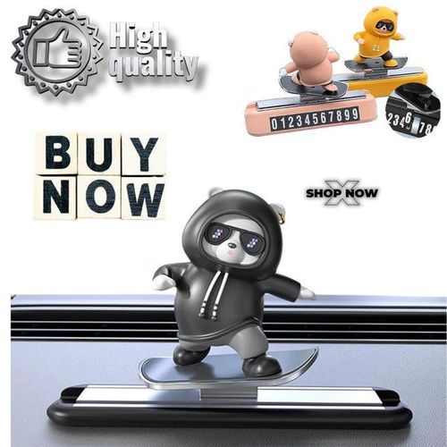 Nouveau tableau de bord décorations de voiture, ours de Skateboard, plaque d'immatriculation de stationnement magnétique, dessin animé de voiture créatif, accessoires d'intérieur
