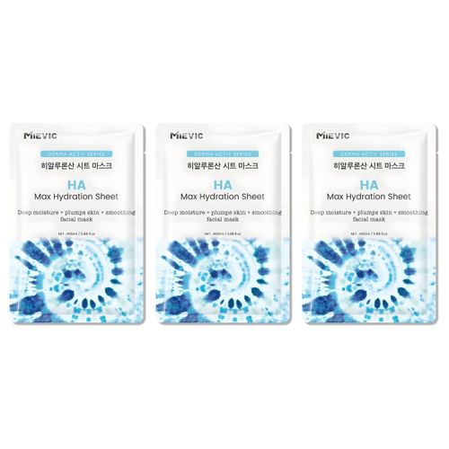 Lot de 3 - Masque en Tissu Hydratation Maximale à l'Acide Hyaluronique - Soin Visage Apaisant - Pour Tous Types de Peau - 25ml