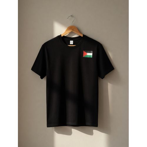 تيشيرت فلسطين أسود قطن 100% فاخر للرجال والنساء قميص مع علم فلسطين مطرز على الصدر ملابس كاجوال مريحة ومتينة تيشيرت دعم ثقافي قصة كلاسيكية متوفر بعدة مقاسات جودة عالية