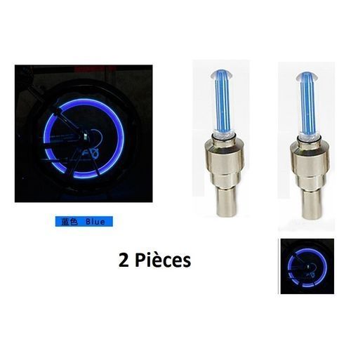 2 Pièces Voiture Led s'allume avec le mouvement de la roue Lumière Vélos motos Valve LED-Bleu