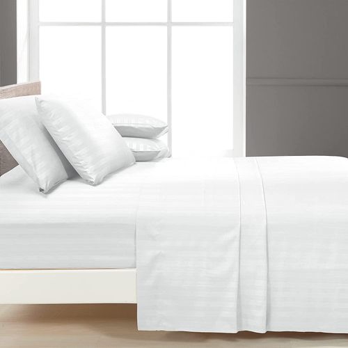 4 Pièces Parure de Lit Satinée Rayée – Draps Élégants Style Hôtel, Toucher Doux et Soyeux, Ensemble de Literie Chic avec Drap et 2 Taies d’Oreiller