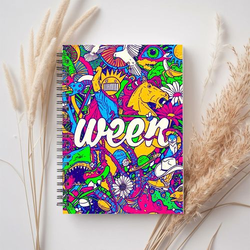 Carnet à spirale hebdomadaire A5 vibrant - Design de voyage coloré avec lettres néon et layouts multicolores, jours étiquetés, grilles à points et pages à grille pour le journal, l'école, le bureau, les notes - Cadeau idéal pour les étudiants et les