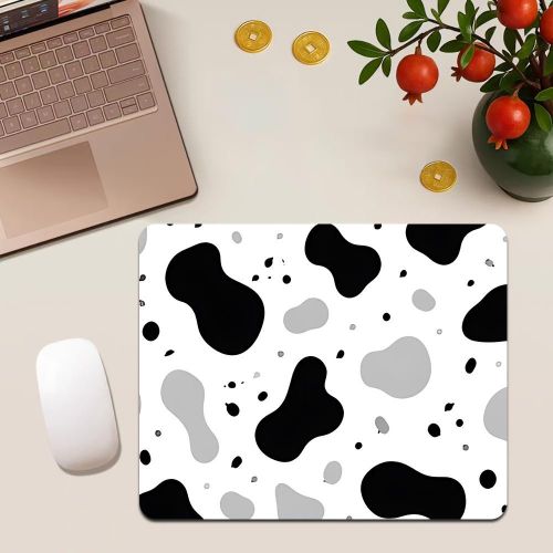 Tapis de souris antidérapant carré à impression intégrale, texture irrégulière à taches noires et grises sur fond blanc, impression haute définition, tapis de bureau plat, multi-, périphériques informatiques, cadeau d'affaires pour le bureau et la maiso