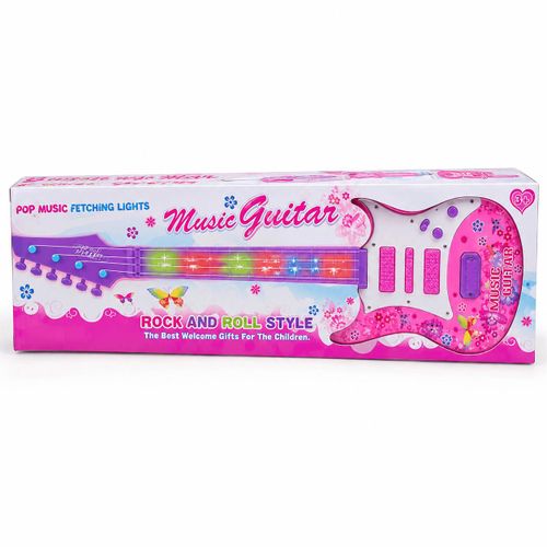 Guitare Musicale Jouet pour Enfants 3+, Guitare Éducative avec Cordes, Lumières LED et Sons, Style Rock & Roll, avec Bandoulière