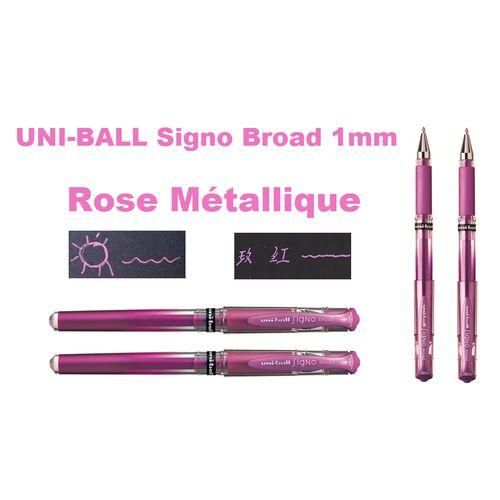 2 Stylos Roller Gel Rose Métal SIGNO UM-153,Pointe métal 1 mm,Trais 0,65 mm