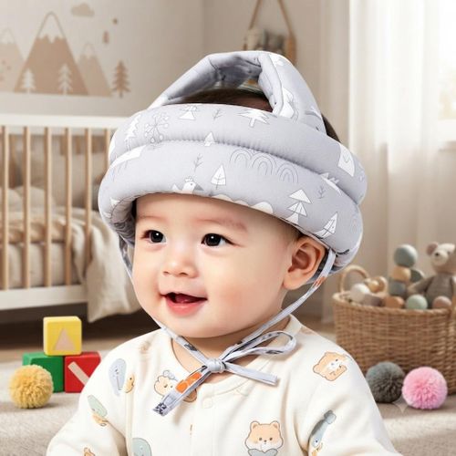 Casque de Protection Anti-Chute Gris pour Bébé - Bonnet de Sécurité Anti-Choc Respirant et Ajustable (6-36 Mois)