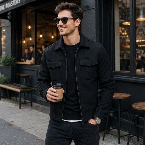 جاكيت رجالي فاخر من الكشمير - تصميم عصري مع سحاب للإغلاق