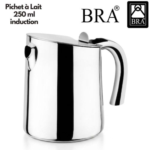 Pichet à Lait Capacité 250 ml En Inox 18/10 Poli Miroir, Mousseur Barista, Bec Verseur Précis, Résistant, Idéal Cappuccino Latte, Pot à lait Compatible Lave-Vaisselle