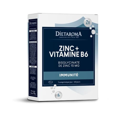Complément Zinc Bisglycinate + Vitamine B6, Soutien Immunitaire, Énergie & Peau, 60 Comprimés