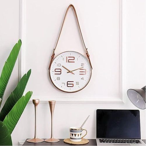 Horloge Murale Suspendue avec Ceinture en Cuir, Horloge Murale Silencieux Moderne décoratif Non Ticking