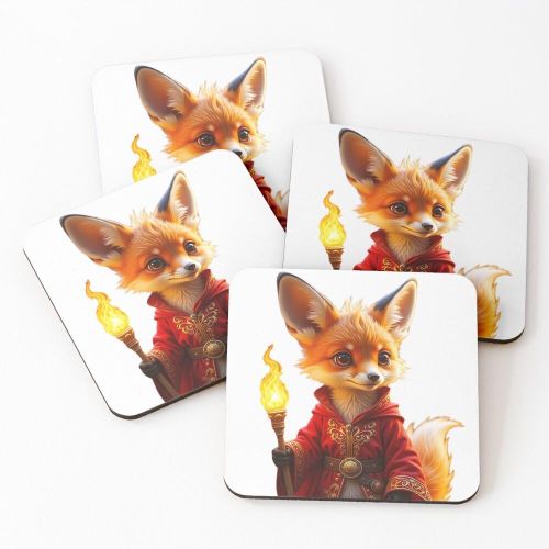 4 Dessous de Verre Mage Renard Mystique – Gardien des Flammes sous tasse unique