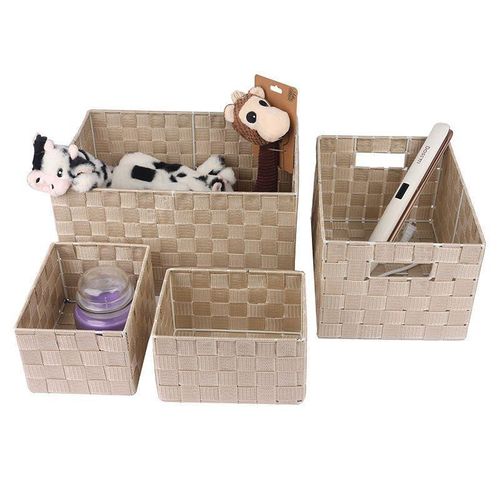 4 Boîtes de rangement tissées, organisateur de bureau pour stylos, pinces à papier, blocs-notes, cosmétiques, pinceaux, bijoux, articles divers, salle de bain, bureau, 4 pièces