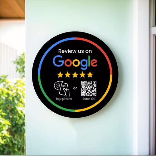NFC QR Code Google Reviews Plaque Tag Sticker pour Avis Google Design Élégant pour Bureau Comptoir Réception ou Salon Installation Facile Affichage Réseaux Sociaux