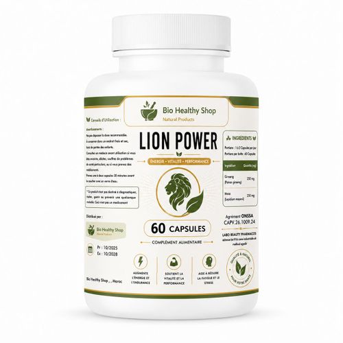 Lion Power - Énergie, Vitalité & Performance - Gi nseng & Maca 500mg - 60 Capsules