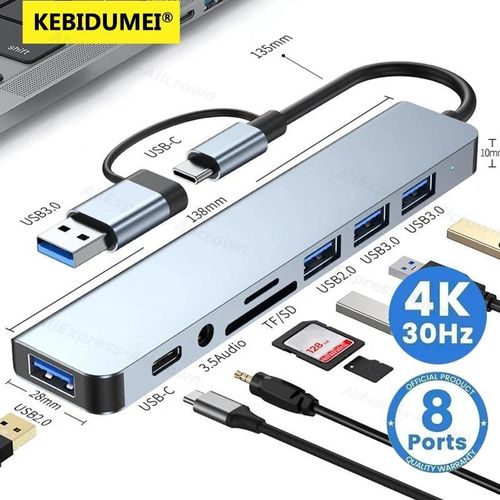HUB USB 3.0 5Gbps, Station d'accueil USB C, séparateur haute vitesse, adaptateur Multiport, lecteur de carte SD TF pour PC/ordinateurs portables/MacBook