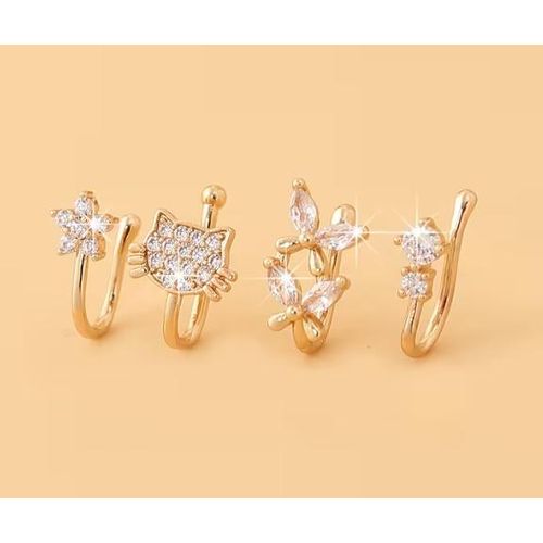 4 pièces Anneaux de Nez Chat, Fleur et Papillon -
