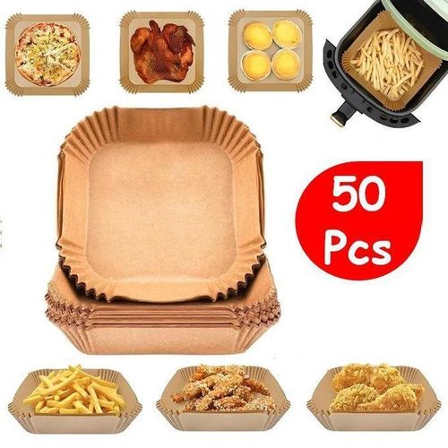 Lot de 50 Pièces de Papier de Cuisson pour Air Fryer – Feuilles Jetables Antiadhésives Résistantes à la Chaleur