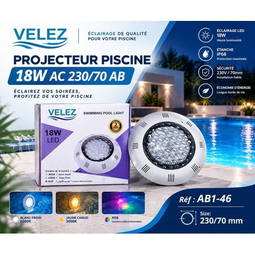 Projecteur LED Piscine RGB 18W Multicolore avec Télécomman