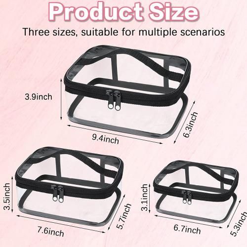 3 Pieces Transparent Toiletry Bags with Zipper Waterproof