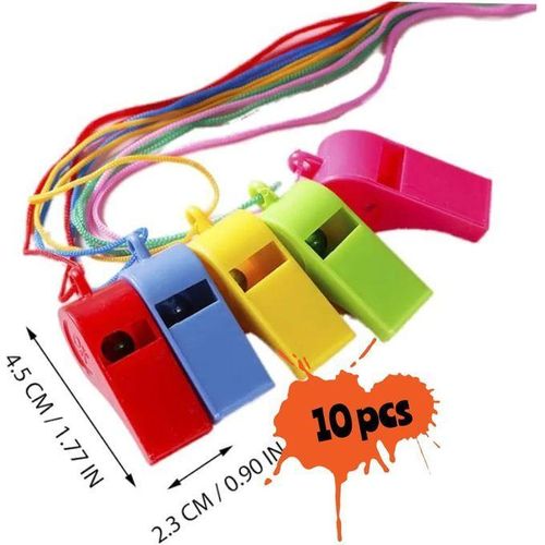 10 Sifflets à corde en plastique pour l'entraîneurs, fête, enfants