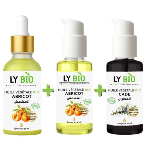 معبأة زيت المشمش LYBIO 50مل - قطارة + زيت المشمش 50مل - مضخة + زيت الكاد 50مل - مضخة