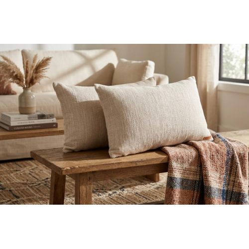 Lot de 2 Coussins Décoratifs Naturel 40x60 cm Motifs Tissés Coton OEKO-TEX Doux Confortable Salon Chambre Design