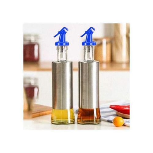 Lot de 2 Bouteilles d’Huile Anti-Gouttes 300ml – Distributeur d’Huile en Verre et Acier Inoxydable – Bouteille à Huile avec Bec Verseur Anti-Fuite – Flacon Huile Cuisine, Vinaigre, Sauce