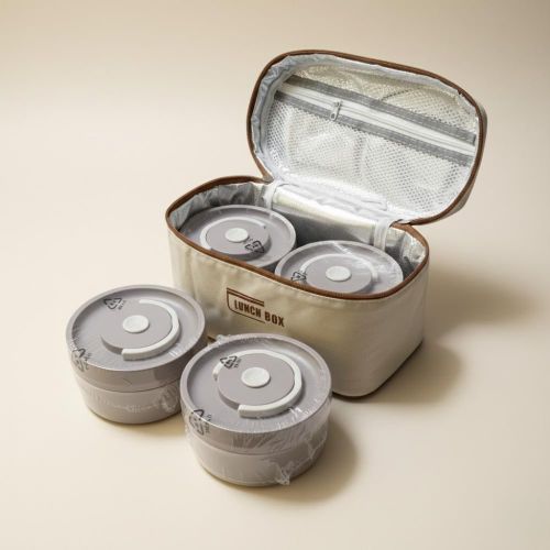 Lunch Box Isotherme Portable en Acier Inoxydable avec Sac – 4 Récipients