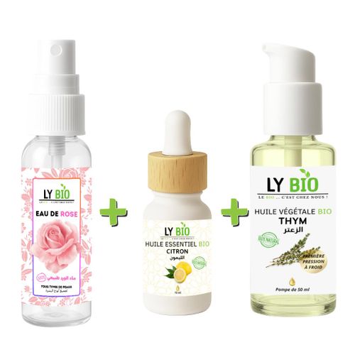 حزمة LYBIO ماء الورد 100 مل زيت الليمون الأساسي 10 مل زيت الزعتر 50 مل - مضخة