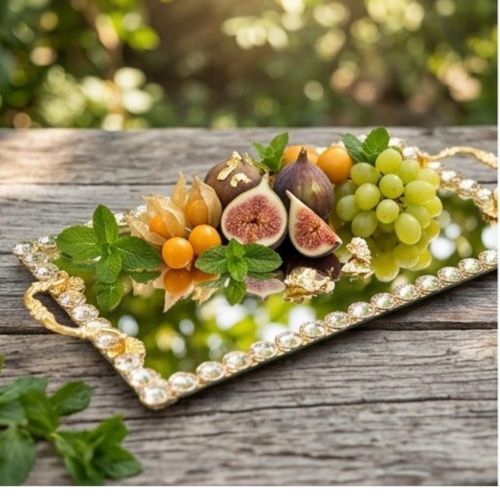 Plateau de service rectangulaire en verre avec poignées 40 cm Design élégant