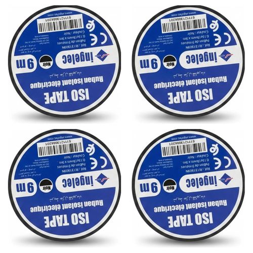 Lot de 4 - Ruban Isolant Électrique - Noir, Adhésif Haute Performance - Pour Bricolage et Dépannage - 9m