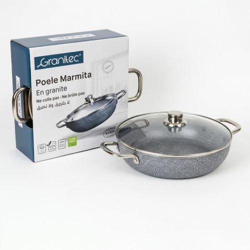 Poêle Marmite en Granite avec Couvercle en Verre Disponible en 26 28 30 cm
