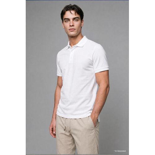 T-shirt polo blanc à manches courtes Coupe régulière