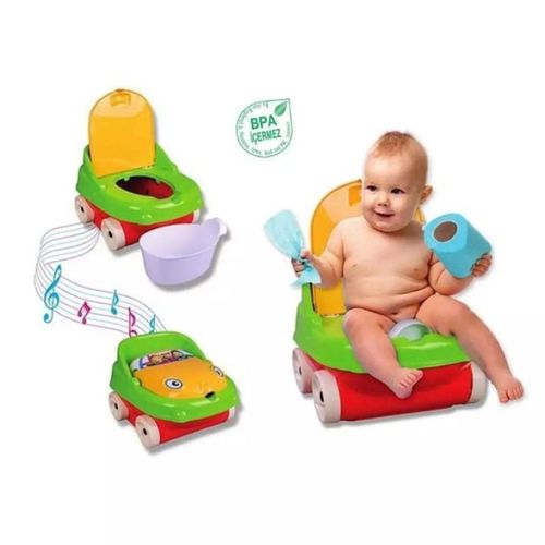 Pot d’apprentissage de la proprete forme voiture avec musique, Pot bébé musical, Pot musical multifonctionnel Voiture avec couvercle et roulettes