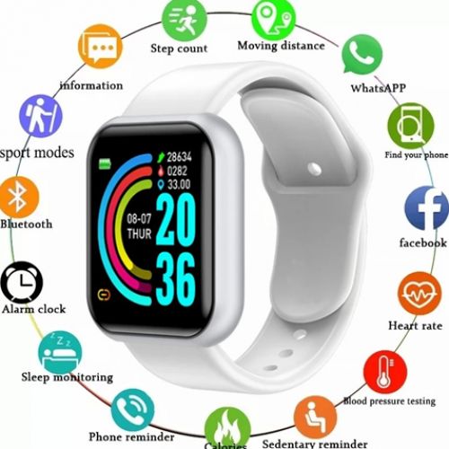 Montre connectée Y68 D20 pour hommes et femmes Blanc