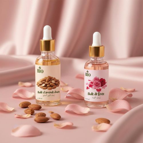 Pack x2 Huile de amande douce 50 ml et Huile de rose 30 ml routine éclat