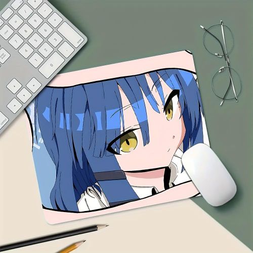 Tapis de souris en caoutchouc pour jeune fille personnage danime Blue Archive - Base antidérapante tapis de bureau durable et portable pour bureau étude et jeux design danime vibrant avec cheveux bleus et yeux jaunes tapis de souris pour bureau