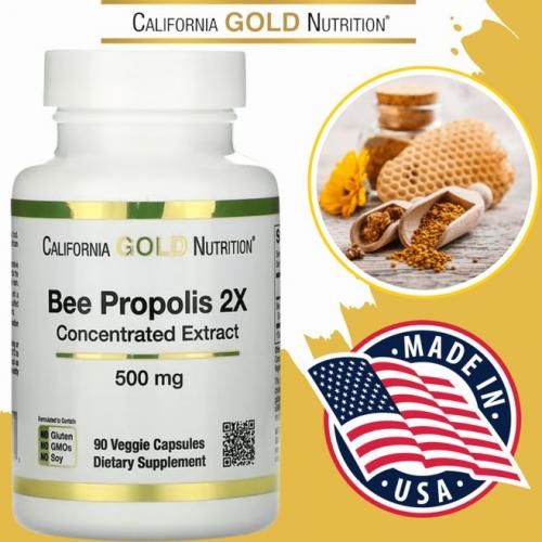 Bee Propolis d'abeille 2X, Extrait concentré, 500 mg, 90 capsules végétariennes