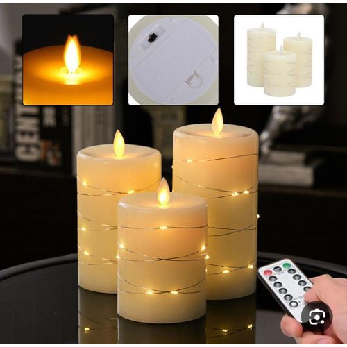 Set 3 Bougies LED Flamme Vacillante à Piles 3 Tailles - Fausses Bougies Décoratives Ivoire Sans Flamme Réelle Salon Mariage Table
