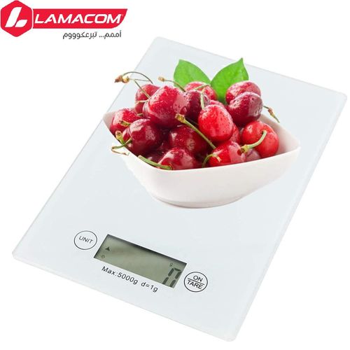 Balance de Cuisine Électronique 5kg – Balance Numérique Verre Trempé Blanc, Écran LCD, Fonction Tare, Précision 1g