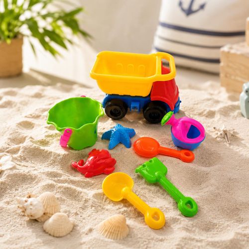 Ensemble de Jouets de Plage pour Enfants – Camion Benne avec Seau, Arrosoir, Pelles et Moules de Sable Kit Complet pour Jeux de Plage et Jardin