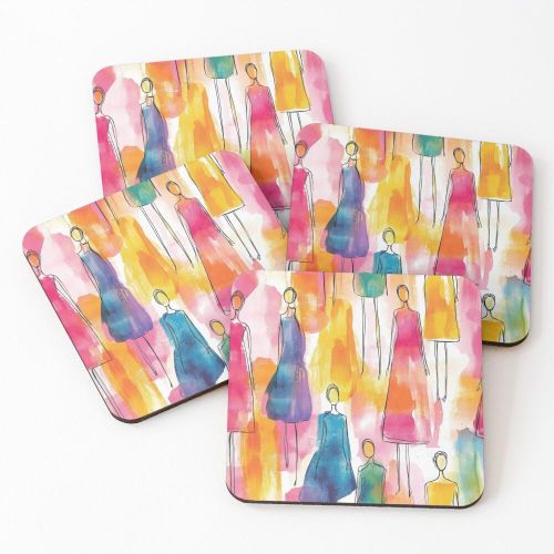 4 Dessous de Verre Invasion Barbie à la plume, à l'encre et à l'aquarelle (motif sans couture) sous tasse unique