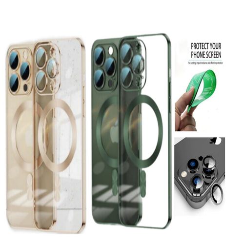 2 Coque transparente pour iPhone 14 belle Coque Souple Haut Qualité Vert et Gold ,Incassable Ciramic iphone 14 ,screen caméra Noir