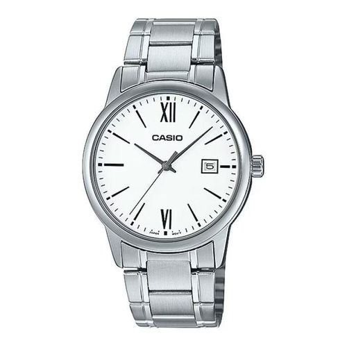 MTP-V002D-7B3 - Classique au fond blanc avec dateur - Etanche - Tout en acier inoxydable -