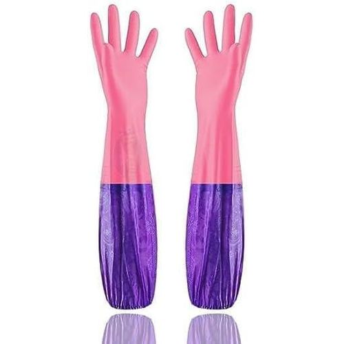 Gants de ménage en latex, lot de gants longs imperméables et isolés, avec poignets en velours, parfaits pour la vaisselle et la cuisine.